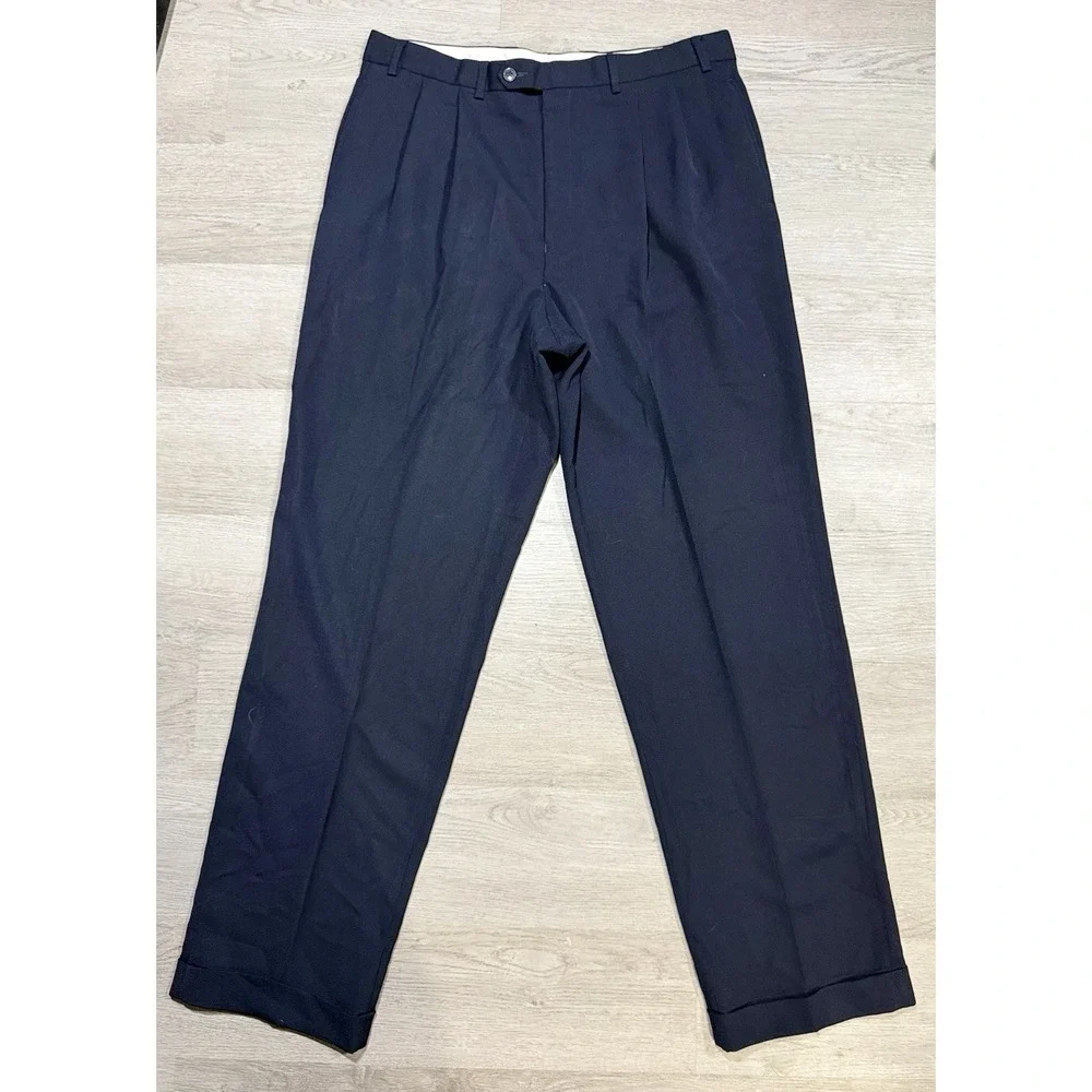 Lauren Ralph Lauren Pleated Regular Fit Dress Pant Men's 36x34 Navy Straight Leg